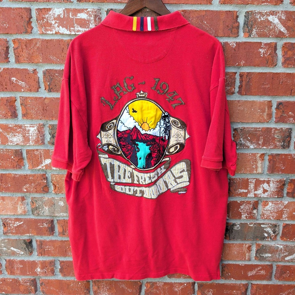 LRG Polo Shirt Mens XXXL Red‎ Striped Fresh Outdoors Graphic Streetwear